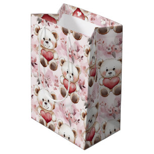 Sacola Para Presentes Média Padrão cardíaco do Namorados do Urso Corajoso