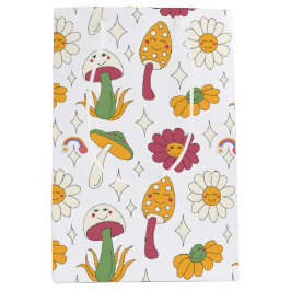 Sacola Para Presentes Média Padrão Colorido Cogumelo, Arco-Íris e Visitas