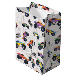 Sacola Para Presentes Média Padrão Colorido de Caminhões Monstrosos
