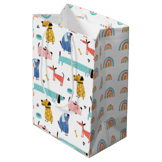 Sacola Para Presentes Média Padrão Colorido De Cão E Arco-Íris