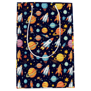 Sacola Para Presentes Média Padrão Colorido de Exploração Espacial