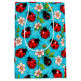 Sacola Para Presentes Média Padrão Colorido de Joaninha com Flores