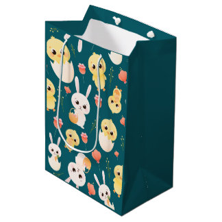 Sacola Para Presentes Média Padrão contínuo de adoráveis coelhinhos e pintinho