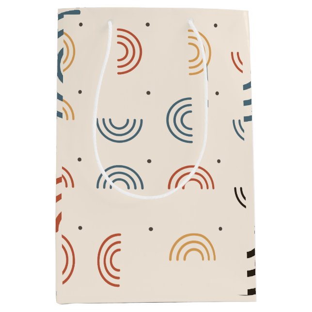 Sacola Para Presentes Média Padrão contínuo de Arcos Arco-íris Boho (Frente)