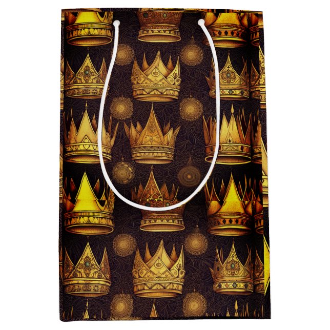 Sacola Para Presentes Média Padrão Coroas Douradas  (Frente)