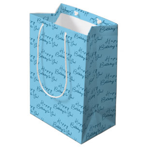 Sacola Para Presentes Média Padrão de Aniversário Moderno e Feliz, Azul