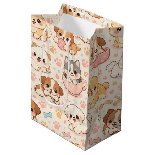 Sacola Para Presentes Média Padrão de aquarela Corações de Cachorrinho Fofo (5