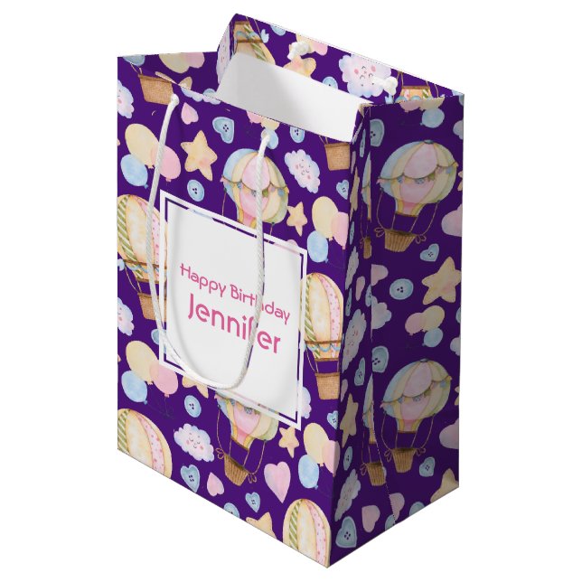 Sacola Para Presentes Média Padrão de Aquarela de Balão de Ar Quente (Frente inclinada)