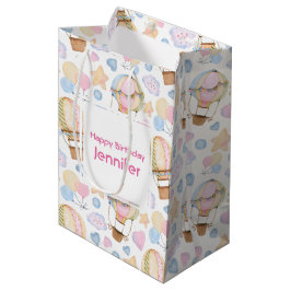 Sacola Para Presentes Média Padrão de Aquarela de Balão de Ar Quente e Cute An