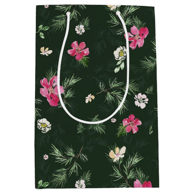 Sacola Para Presentes Média Padrão de aquarela de Natal Vermelho (Frente)