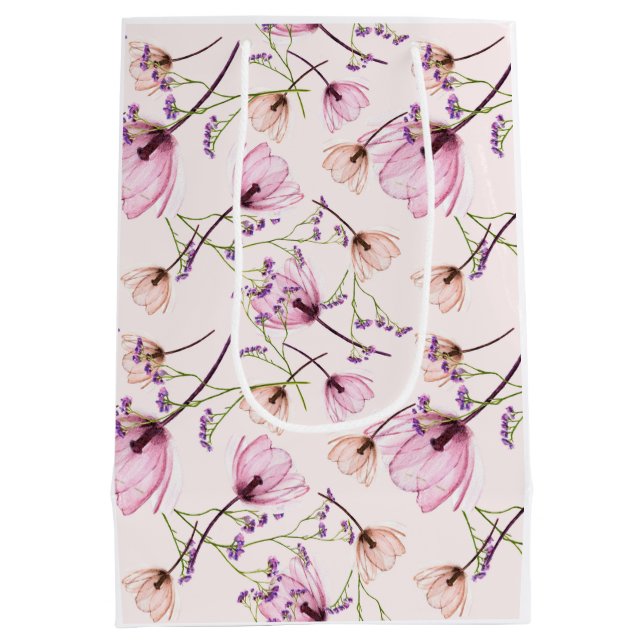 Sacola Para Presentes Média Padrão de aquarela floral elegante (Verso)