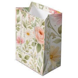 Sacola Para Presentes Média Padrão de Aquarela Floral Suave