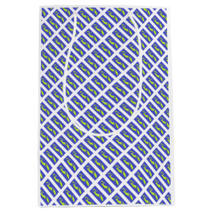 SACOLA PARA PRESENTES MÉDIA PADRÃO DE ARTE AZUL ROYAL E PADRÃO