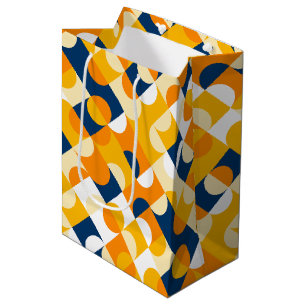 Sacola Para Presentes Média Padrão de Arte de Círculos Azul Escuro Ensolarado 