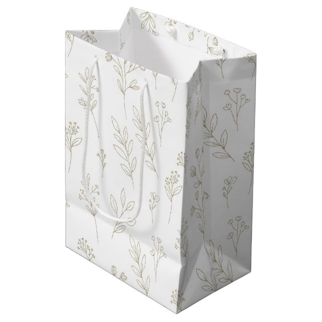 Sacola Para Presentes Média Padrão de Arte de Linha Botânica Minimalista (9) (Frente inclinada)