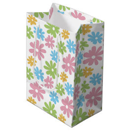 Sacola Para Presentes Média Padrão de Arte Floral Colorido Fofo de Verão Retrô