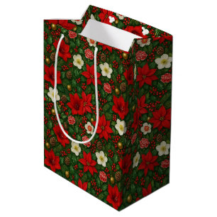 Sacola Para Presentes Média Padrão De Arte Floral Da Poinsettia Botânica Elega