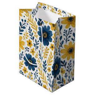 Sacola Para Presentes Média Padrão de Arte Floral Mediterrâneo Étnico Clássico