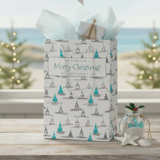 Sacola Para Presentes Média Padrão de árvore de Natal azul-verde #5 ID1009