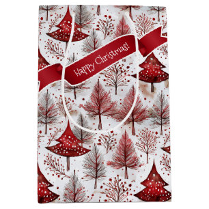 Sacola Para Presentes Média Padrão de Árvore de Natal Branco Vermelho nº 4 ID1