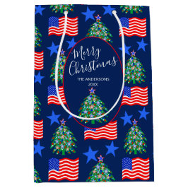 Sacola Para Presentes Média Padrão de Árvore de Natal Patriótico Personalizado