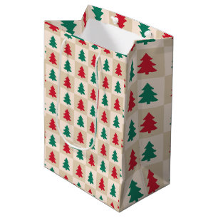 Sacola Para Presentes Média Padrão de Árvores de Natal Vermelhas e Verdes