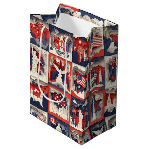 Sacola Para Presentes Média Padrão de Azulejo de Corte de Papel Patriótico em