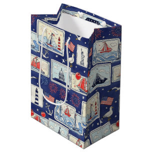 Sacola Para Presentes Média Padrão de Azulejo de Corte de Papel Patriótico em