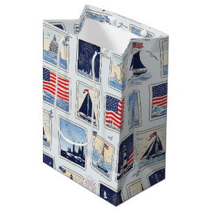 Sacola Para Presentes Média Padrão de Azulejo de Corte de Papel Patriótico em