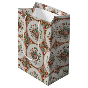 Sacola Para Presentes Média Padrão de Azulejos Florais de Terracotta Vintage