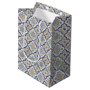 Sacola Para Presentes Média Padrão de Azulejos Ornamentais Botânicas Vintage