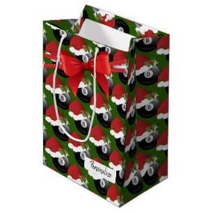Sacola Para Presentes Média Padrão de Bola de Billiard Oito de Natal