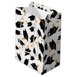 Sacola Para Presentes Média Padrão de Bonés de Formando Preto em Branco