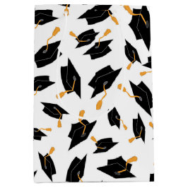 Sacola Para Presentes Média Padrão de Bonés de Formando Preto em Branco