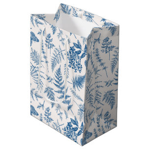 Sacola Para Presentes Média Padrão de Borboleta Azul Jardim e Jardim Floral