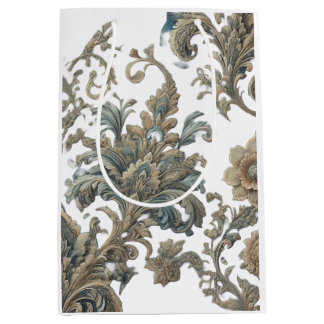 Sacola Para Presentes Média Padrão de Brocado Floral Azul Escuro