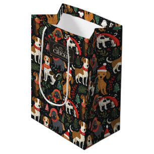 Sacola Para Presentes Média Padrão de Cães de Natal Coloridos
