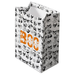 Sacola Para Presentes Média Padrão de Caveira de Bolinho Laranja Halloween Spo