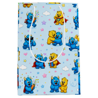 Sacola Para Presentes Média Padrão de Celebração de Amigos Monstros Felizes