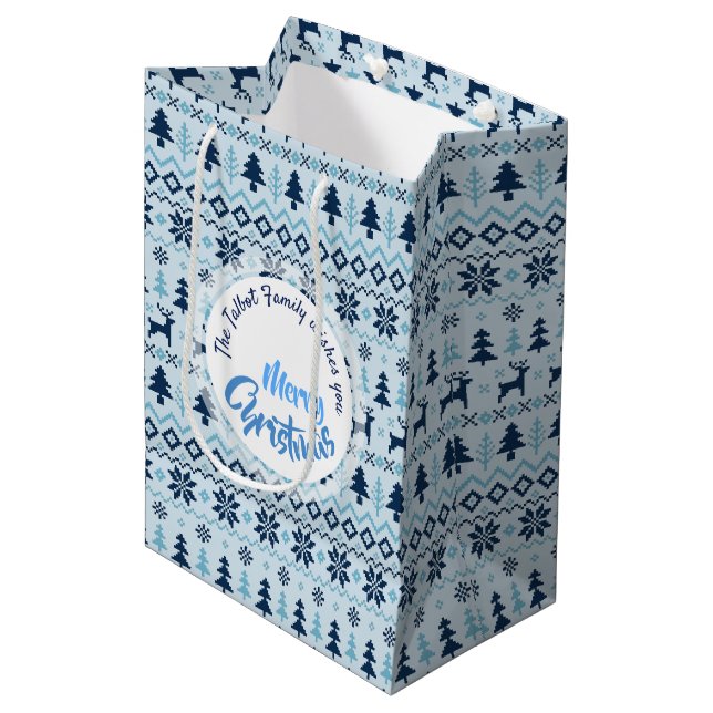 Sacola Para Presentes Média Padrão de cervo azul CHRISTMAS personalizado M Gif (Frente inclinada)
