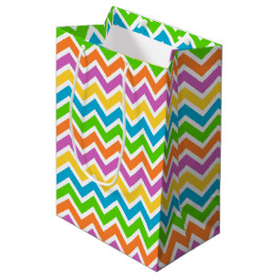 Sacola Para Presentes Média Padrão de Chevron de Arco-Íris Colorido Brilhante