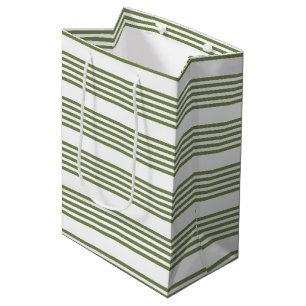 Sacola Para Presentes Média Padrão de cinco faixas verde-oliva e branco