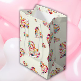 Sacola Para Presentes Média Padrão de Corações Retro de Marfim do namorados