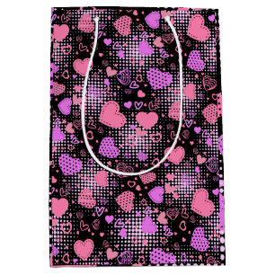 Sacola Para Presentes Média Padrão de Corações Rosa 01 Preto BG
