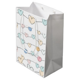 Sacola Para Presentes Média Padrão de Corda de Coração Pastel | Fofo Minimalis