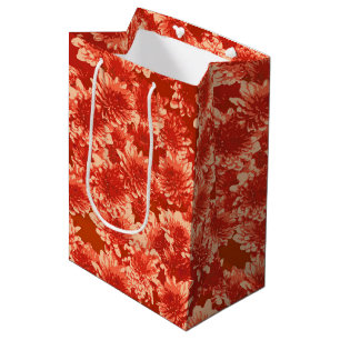 Sacola Para Presentes Média Padrão de Dahlia Gráfico Moderno, tangerina Laranj