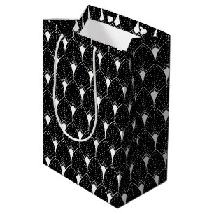 Sacola Para Presentes Média Padrão de Deco de Arte Branca em Preto