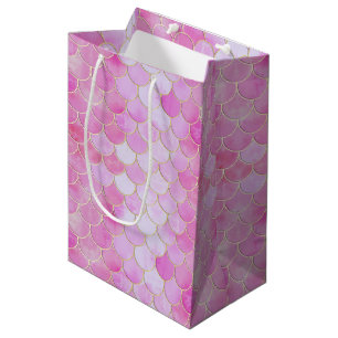 Sacola Para Presentes Média Padrão de Escala de Sereia de Pastel Rosa e Shimme