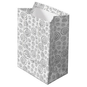 Sacola Para Presentes Média Padrão de Espirais Geométricas Preto Monocromático