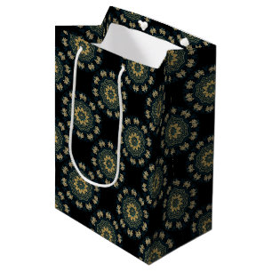Sacola Para Presentes Média Padrão de Estilo Asiático Dourado e Verde